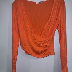 Orange Long Sleeve Wrap Top